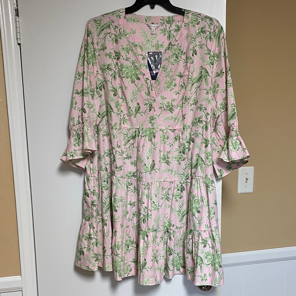 crown & ivy PLUS: Pink Green Toile Dress